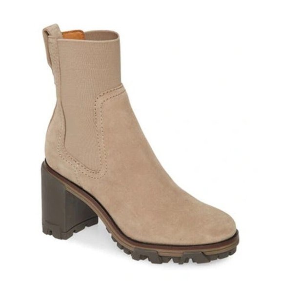 $600 Rag & Bone Shiloh High Ankle Boot BLOCK LUG SOLE TAN SUEDE 39 (DA13)